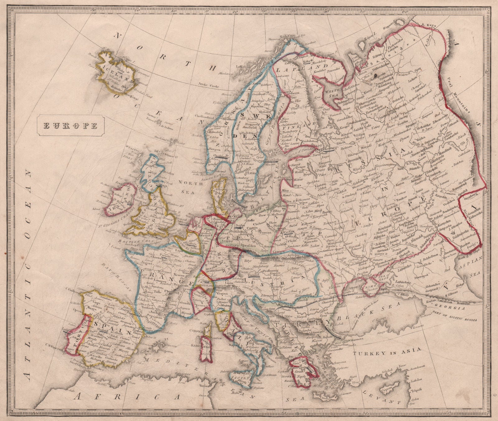 EUROPE. Shows Catalonia as French.Duchy of Savoy.Comte de Nice.JOHNSON 1850 map